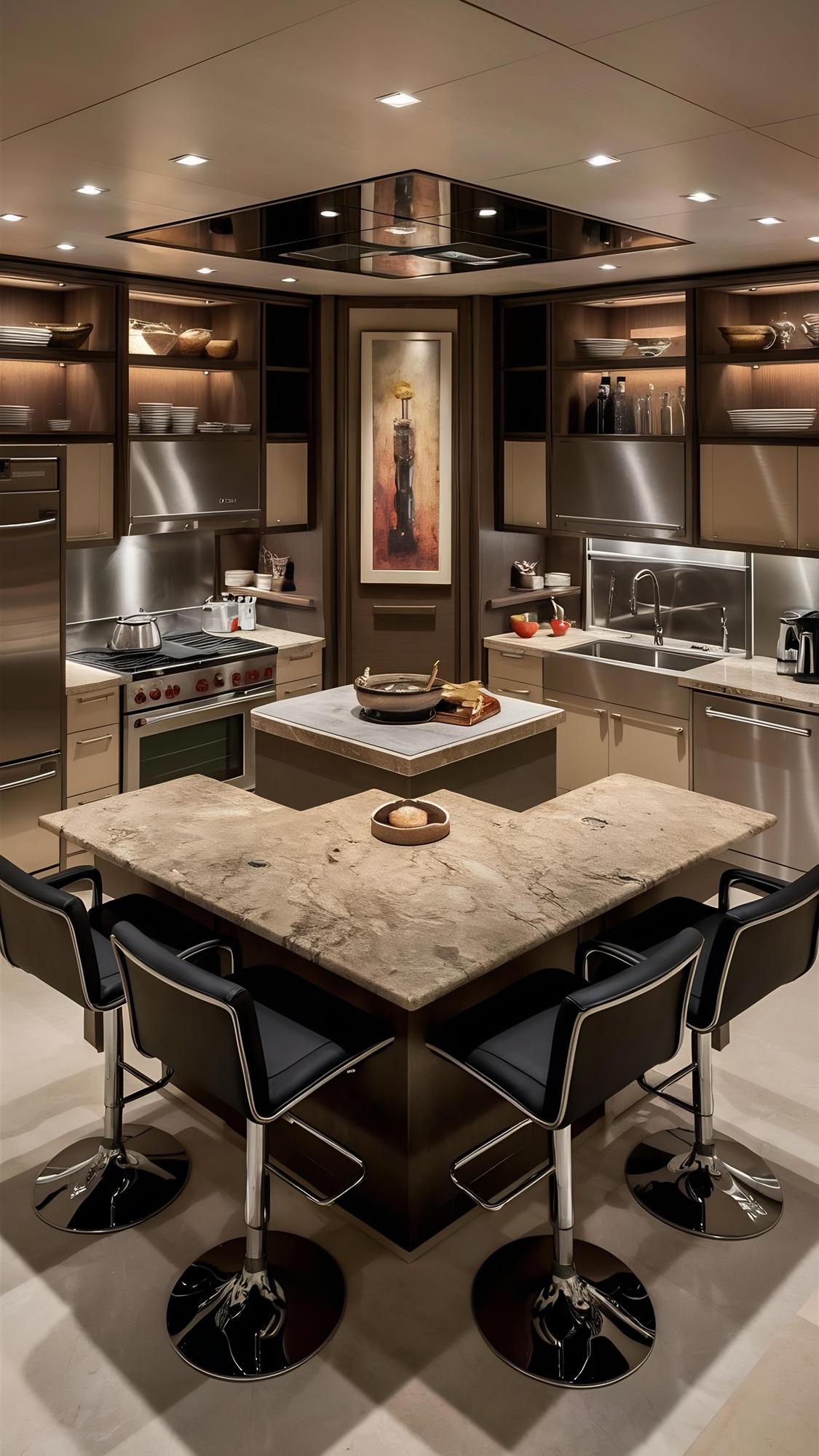 Interno della cucina professionale con isola centrale